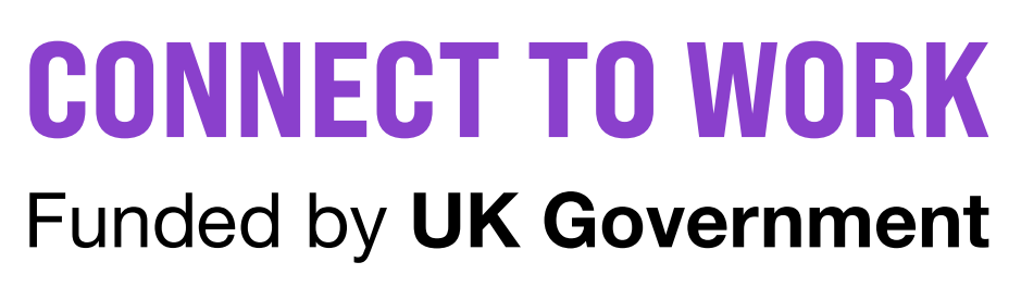 This is the connect to work logo which reads, connect to work, funded by UK government