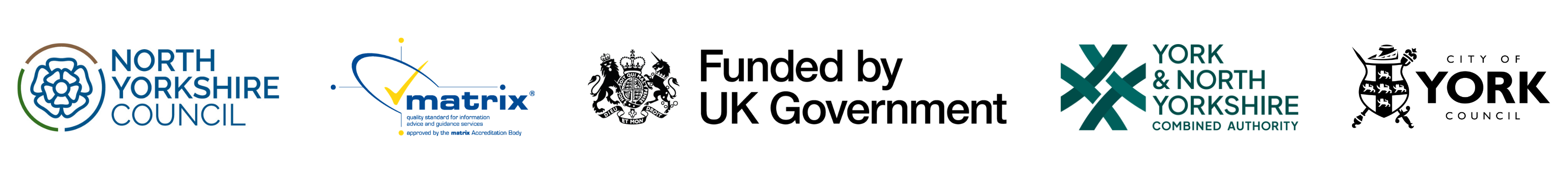 Partner logos are displayed for North Yorkshire Council, Matrix, Funded by UK Government, York and North Yorkshire Combined Authority and City of York Council